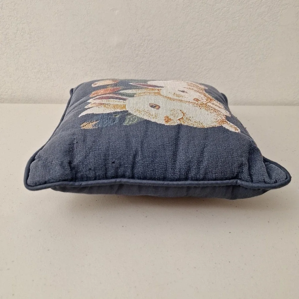 Vintage Tapestry Throw Pillow Bunny Rabbit Farmhouse Rustic Cottage Pillow 12x12